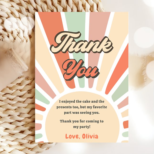Sunshine Retro Rainbow Birthday Thank You Card (Creator Uploaded)