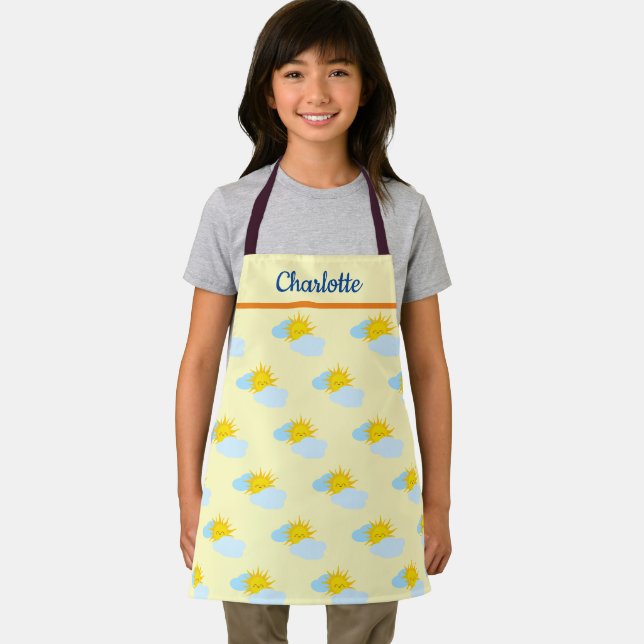 Sunshine Smiles Girl Boy Cute Illustration Pattern Apron (Insitu)