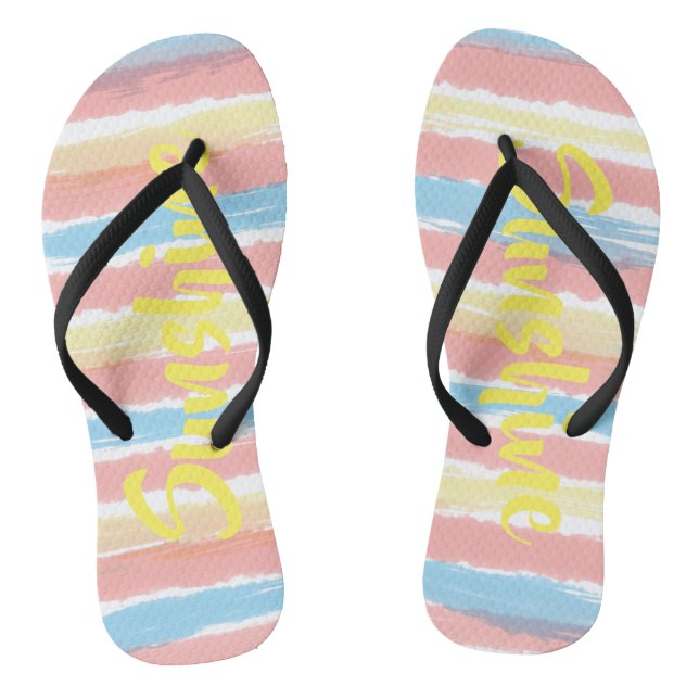 Sunshine Stripes Pink Blue Yellow Watercolor Jandals (Footbed)
