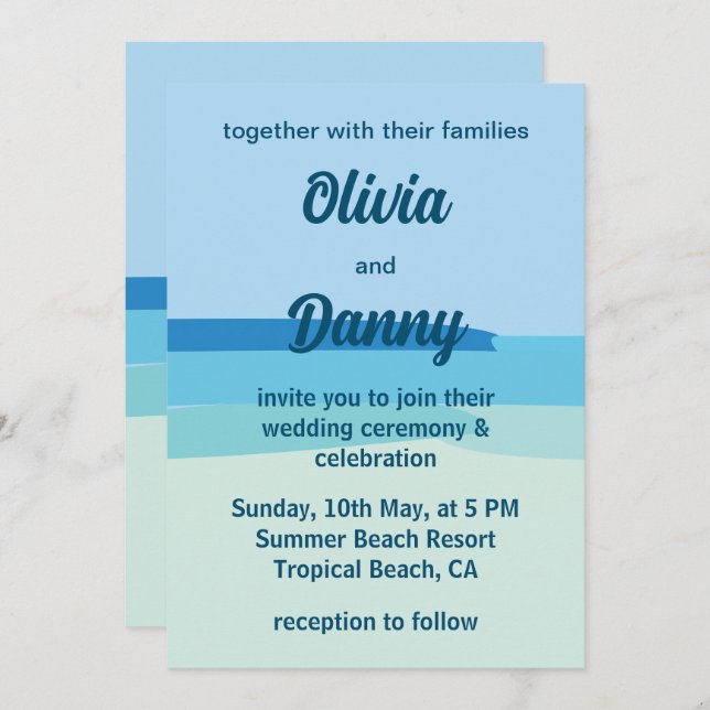 Sunshine Summer Beach Wedding Invitation (Front/Back)