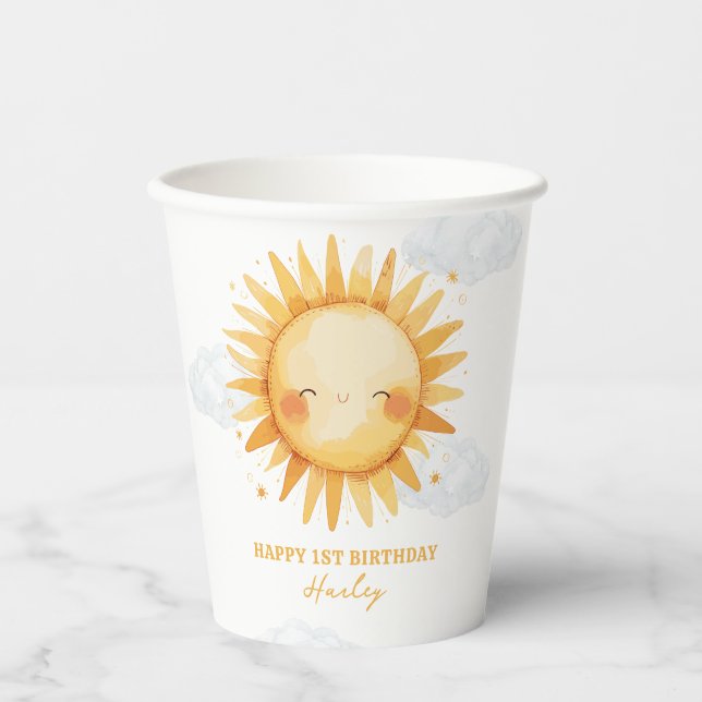 Sunshine Summer Kids Birthday Party Paper Cups (Front)