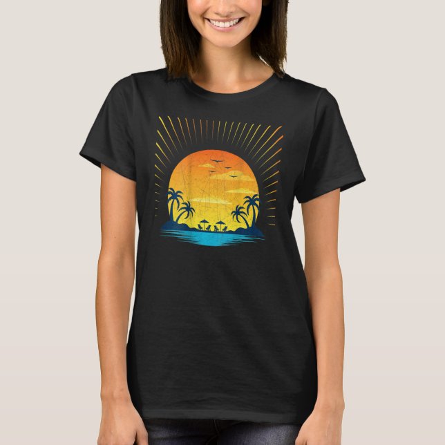 Sunshine Summer Vibes Palm Tree On Back Beach Retr T-Shirt (Front)