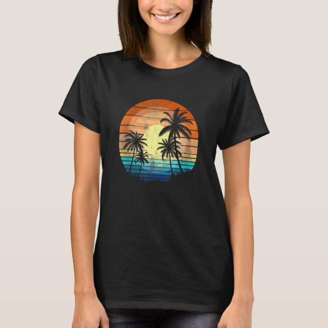 Sunshine Summer Vibes Palm Trees Beach Retro Tropi T-Shirt (Front)
