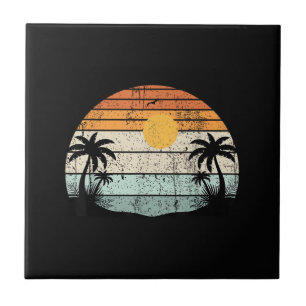 Sunshine Summer Vibes Palm Trees Beach Retro Tropi Tile