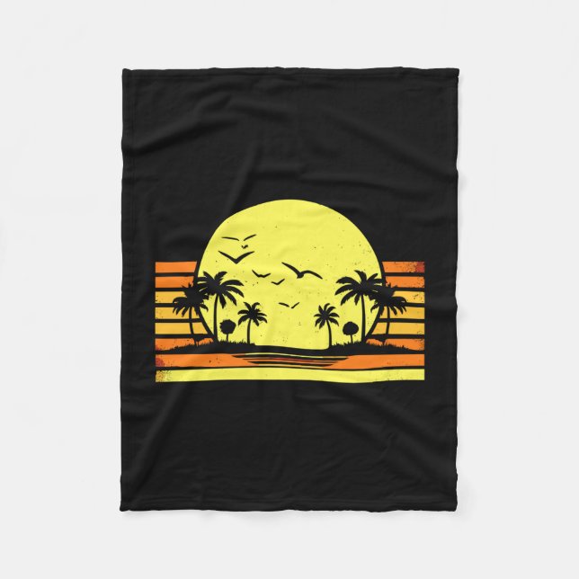 Sunshine summer vibes retro palm trees beach fleece blanket (Front)
