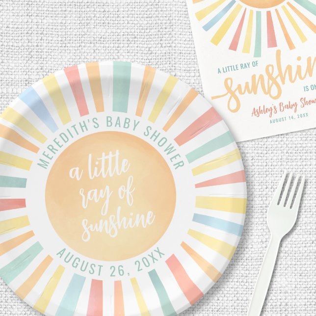 Sunshine Sun Baby Shower Paper Plate (Sunshine Pink Sun Baby Shower Paper Plates)