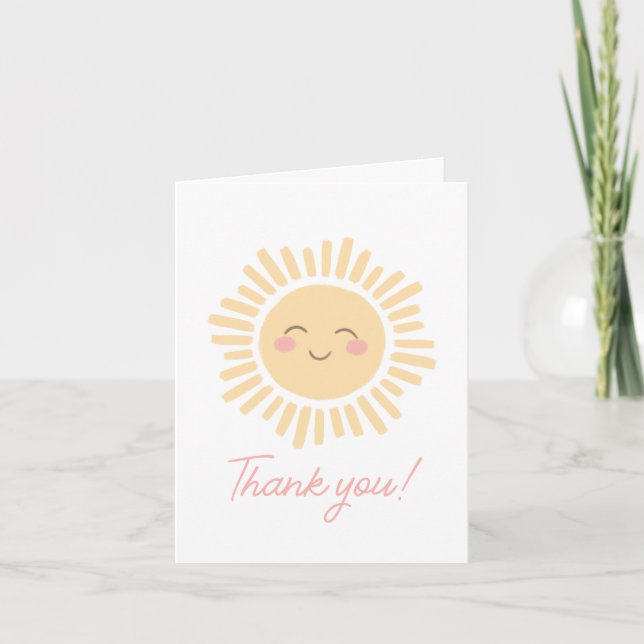 Sunshine Sun Girl Birthday Party Thank You Card (Front)