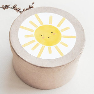 Sunshine, sun minimalist birthday party classic round sticker