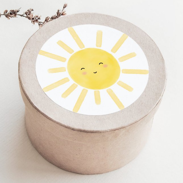Sunshine, sun minimalist birthday party classic round sticker (Creator Uploaded)