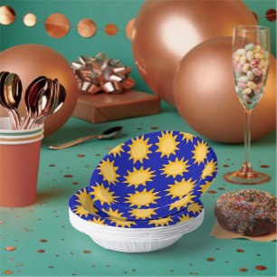 Sunshine Sun Pattern Design On Blue  Paper Plate