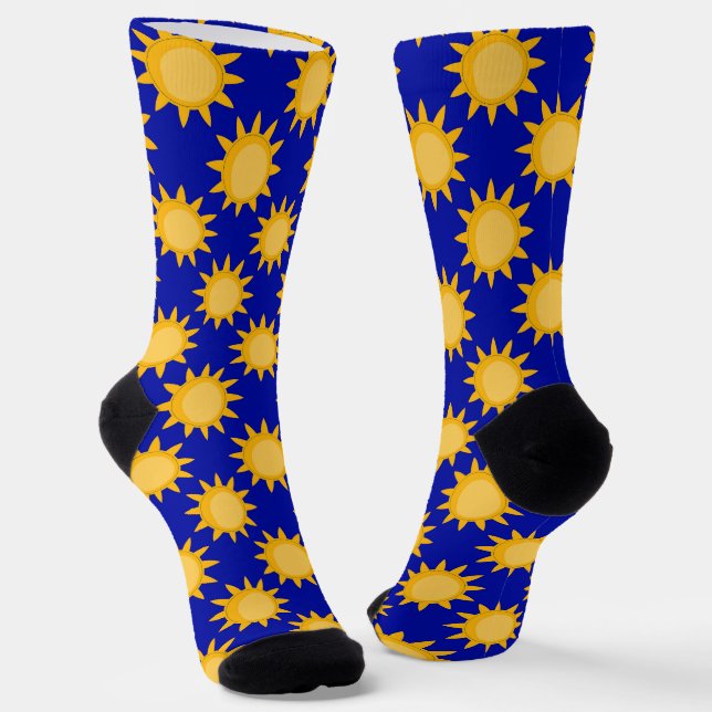 Sunshine Sun Pattern Design On Blue  Socks (Angled)