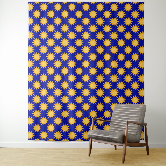 Sunshine Sun Pattern Design On Blue  Tapestry (In Situ)