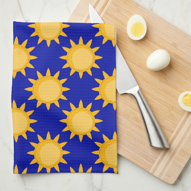 Sunshine Sun Pattern Design On Blue  Tea Towel (Quarter Fold)