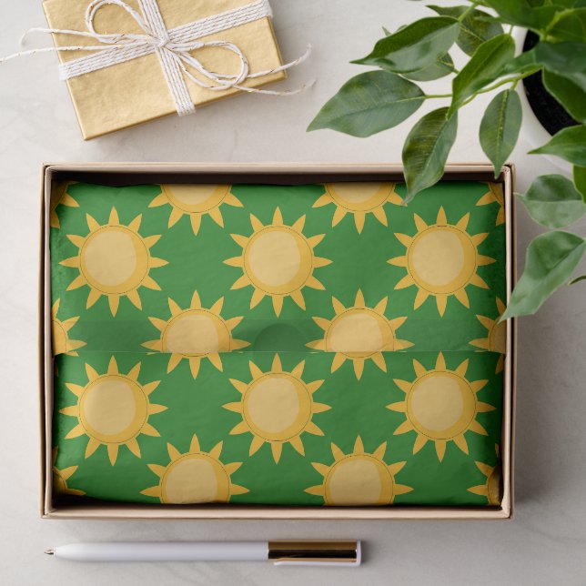 Sunshine Sun Pattern Design On Green  Tissue Paper (Gift)