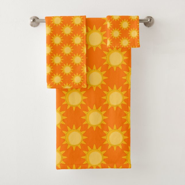 Sunshine Sun Pattern Design On Orange  Bath Towel Set (Insitu)
