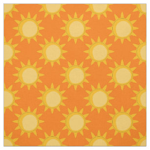 Sunshine Sun Pattern Design On Orange Fabric
