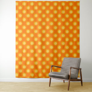 Sunshine Sun Pattern Design On Orange Tapestry