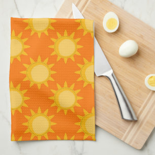 Sunshine Sun Pattern Design On Orange  Tea Towel
