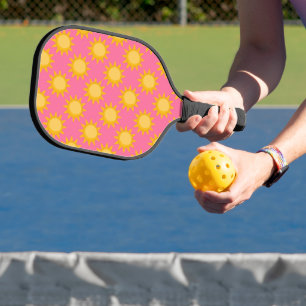 Sunshine Sun Pattern Design On Pink Pickleball Paddle