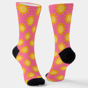 Sunshine Sun Pattern Design On Pink Socks