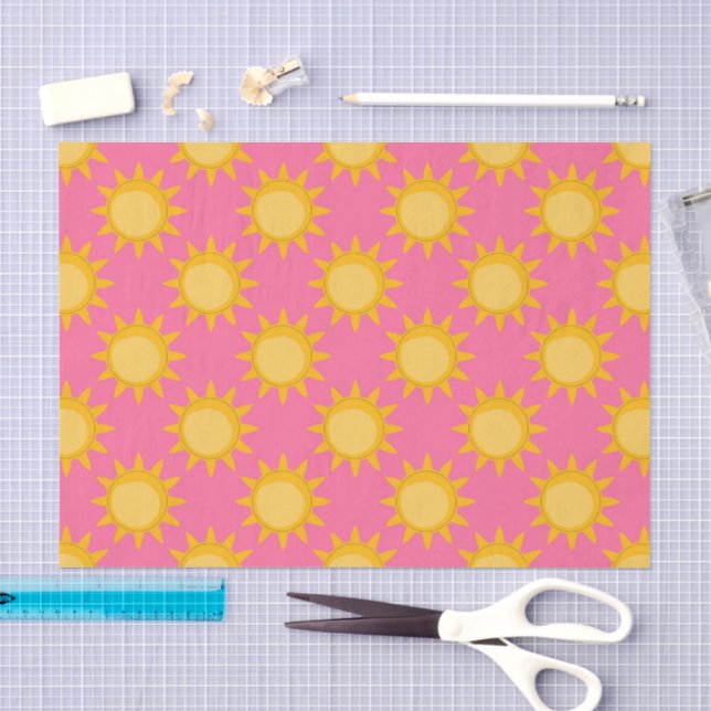 Sunshine Sun Pattern Design On Pink Tissue Paper (Craft)