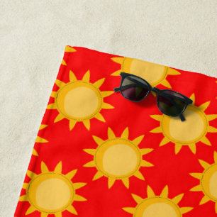 Sunshine Sun Pattern Design On Red Beach Towel