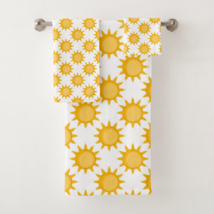 Sunshine Sun Pattern Design On White Bath Towel Set