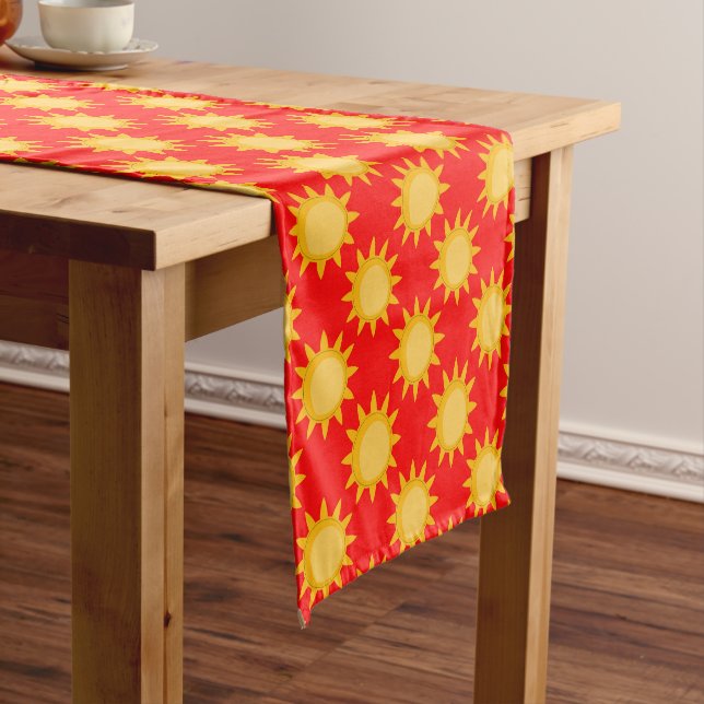 Sunshine Sun Pattern Design On White  Short Table Runner (In Situ)