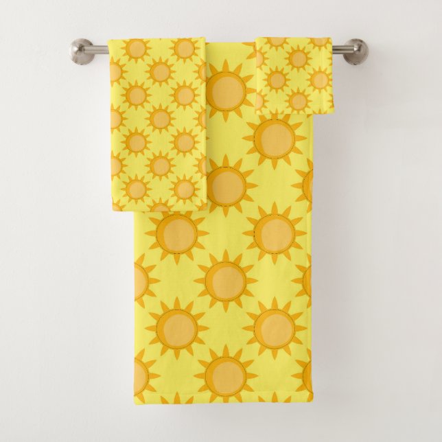 Sunshine Sun Pattern Design On Yellow  Bath Towel Set (Insitu)