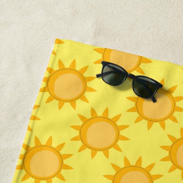 Sunshine Sun Pattern Design On Yellow  Beach Towel (In Situ)