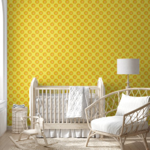 Sunshine Sun Pattern Design On Yellow Wallpaper