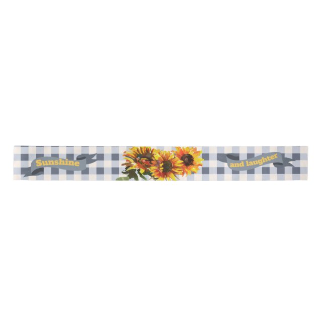 Sunshine Sunflower Blue-grey Gingham  Satin Ribbon (Front)