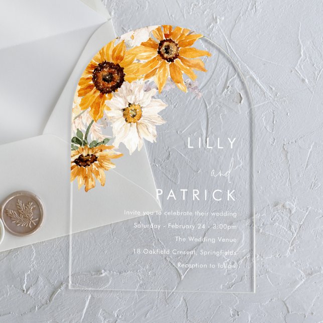 Sunshine Sunflower Modern Wedding Acrylic Invitations (Creator Uploaded)