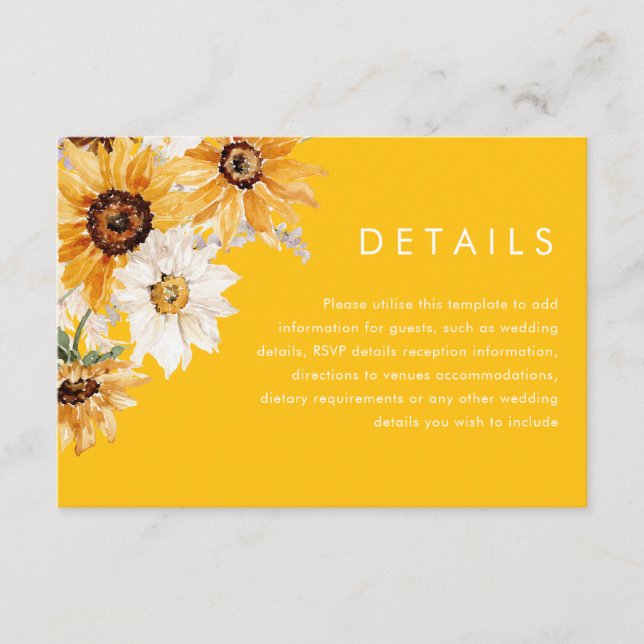 Sunshine Sunflower Modern Wedding Details Enclosure Card (Front)