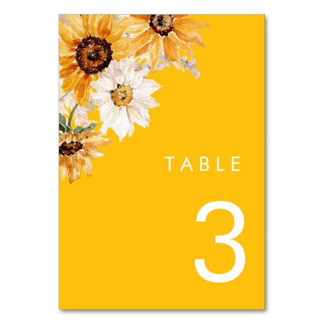 Sunshine Sunflower Modern Wedding Table Number (Front)