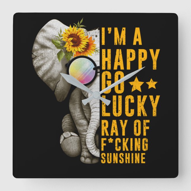 Sunshine Sunflower Positive Quote Elephant Square Wall Clock (Front)