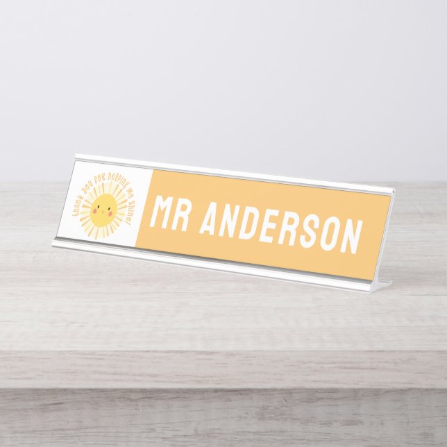 Sunshine thank you teacher modern elegant desk name plate (Front)
