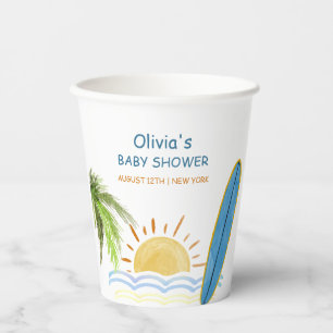 Sunshine Tropical Surfing Baby Shower Paper Cups