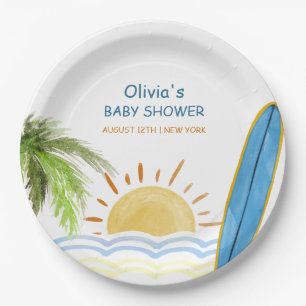 Sunshine Tropical Surfing Baby Shower  Paper Plate