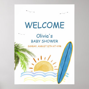 Sunshine Tropical Surfing Baby Shower Welcome Poster