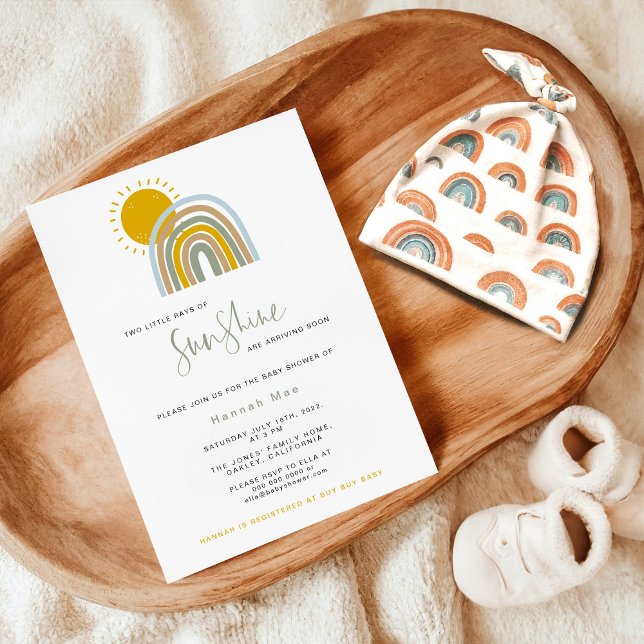 Sunshine TWINS Rainbow Baby Shower Invitation (Creator Uploaded)
