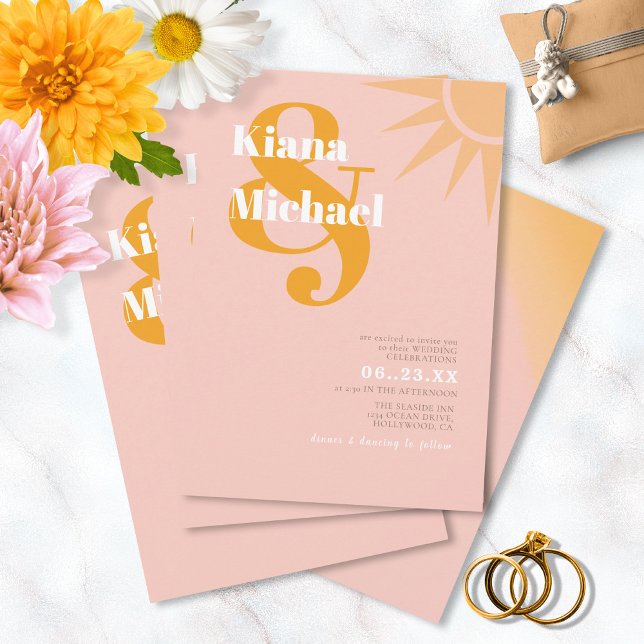 Sunshine Typography Wedding Pink Peach ID1048 Invitation (Creator Uploaded)
