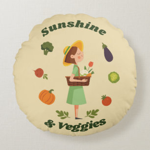 Sunshine & Veggies Custom Farmers Market Round Cushion