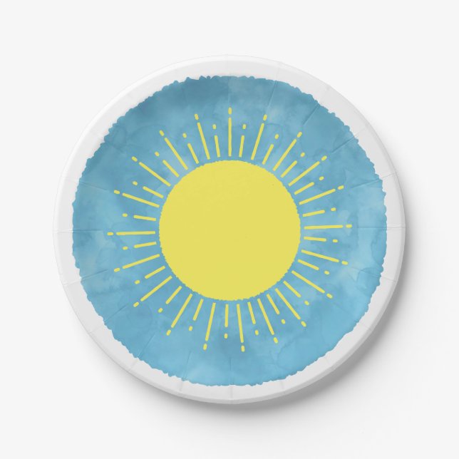 Sunshine Watercolor Baby Shower Background Custom  Paper Plate (Front)