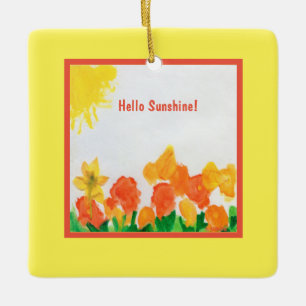Sunshine Watercolor Floral Ceramic Ornament