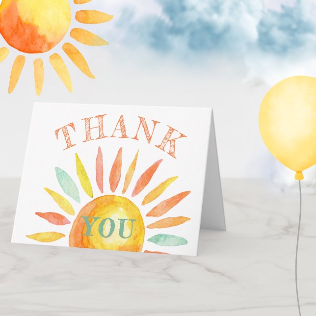 Sunshine Watercolor Sun Summer Thank You Fold Card (Creator Uploaded)