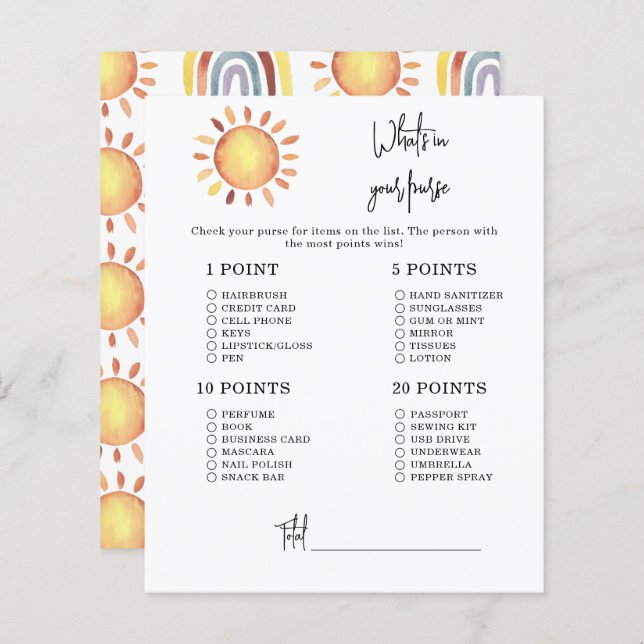 Sunshine Whats in your purse baby shower (Front/Back)