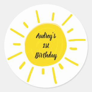 Sunshine Whimsical Yellow Sun Birthday Party Classic Round Sticker