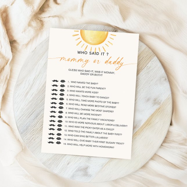 Sunshine Who Said It Mummy Daddy Baby Shower Game Invitation (Creator Uploaded)