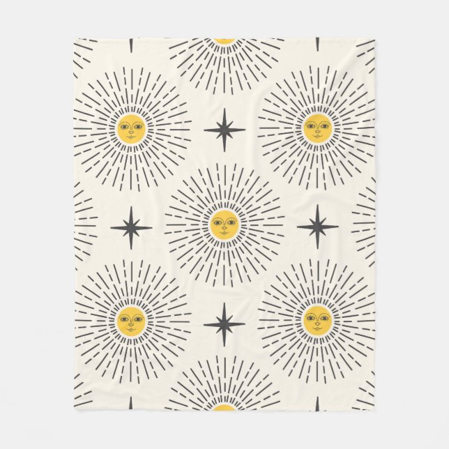 Sunshine with Face Celestial Seamless Pattern Fleece Blanket (Front)